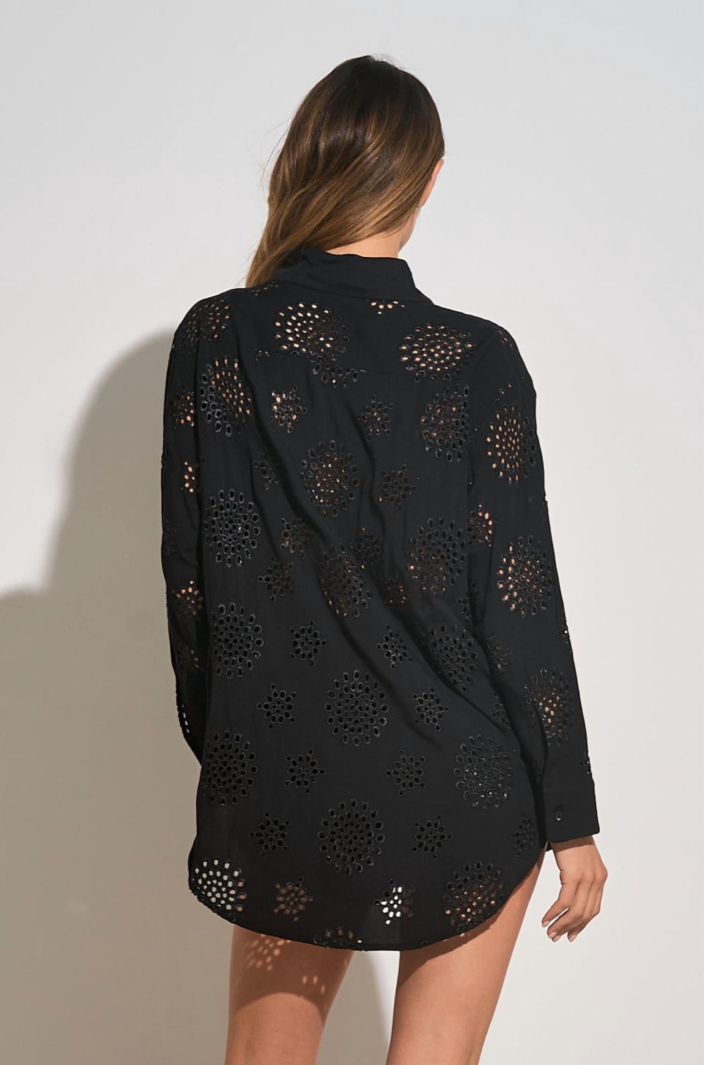 Elan - Erin Eyelet Button Down Cover Up