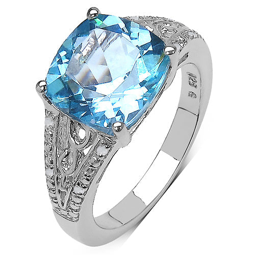 5.05 कैरेट का असली ब्लू टोपाज और 0.05 ct.t.w असली डायमंड एक्सेंट स्टर्लिंग सिल्वर की अंगूठी