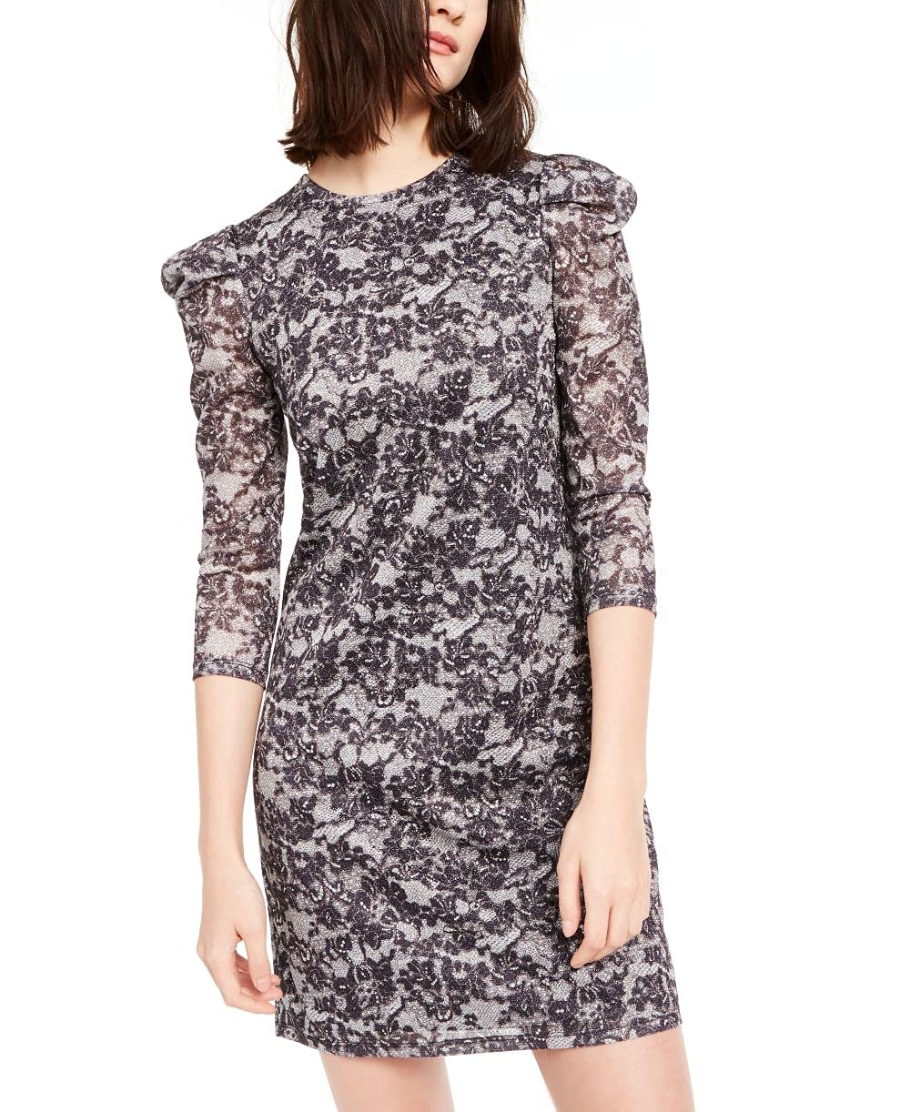 Michael Michael Kors Puff Sleeve Sparkle Dress Black/Silver SM