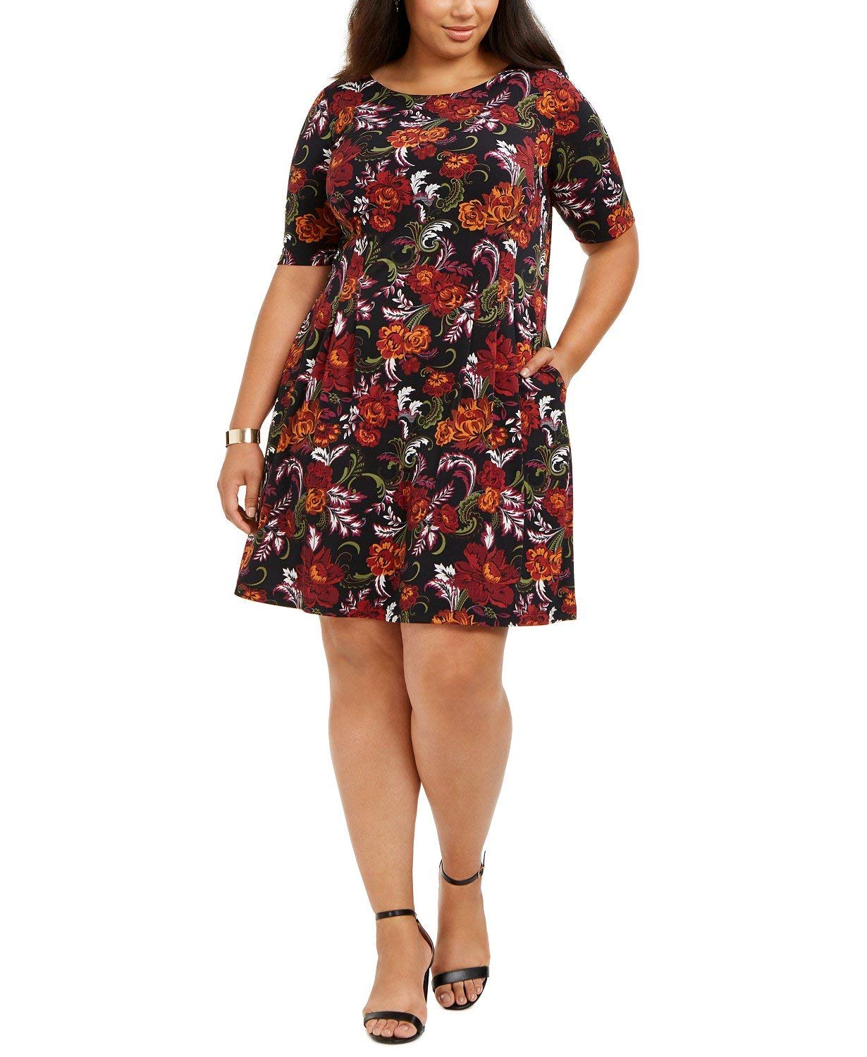 Connected Apparel Womens Black Short Sleeve Above The Knee Dress Plus 20W