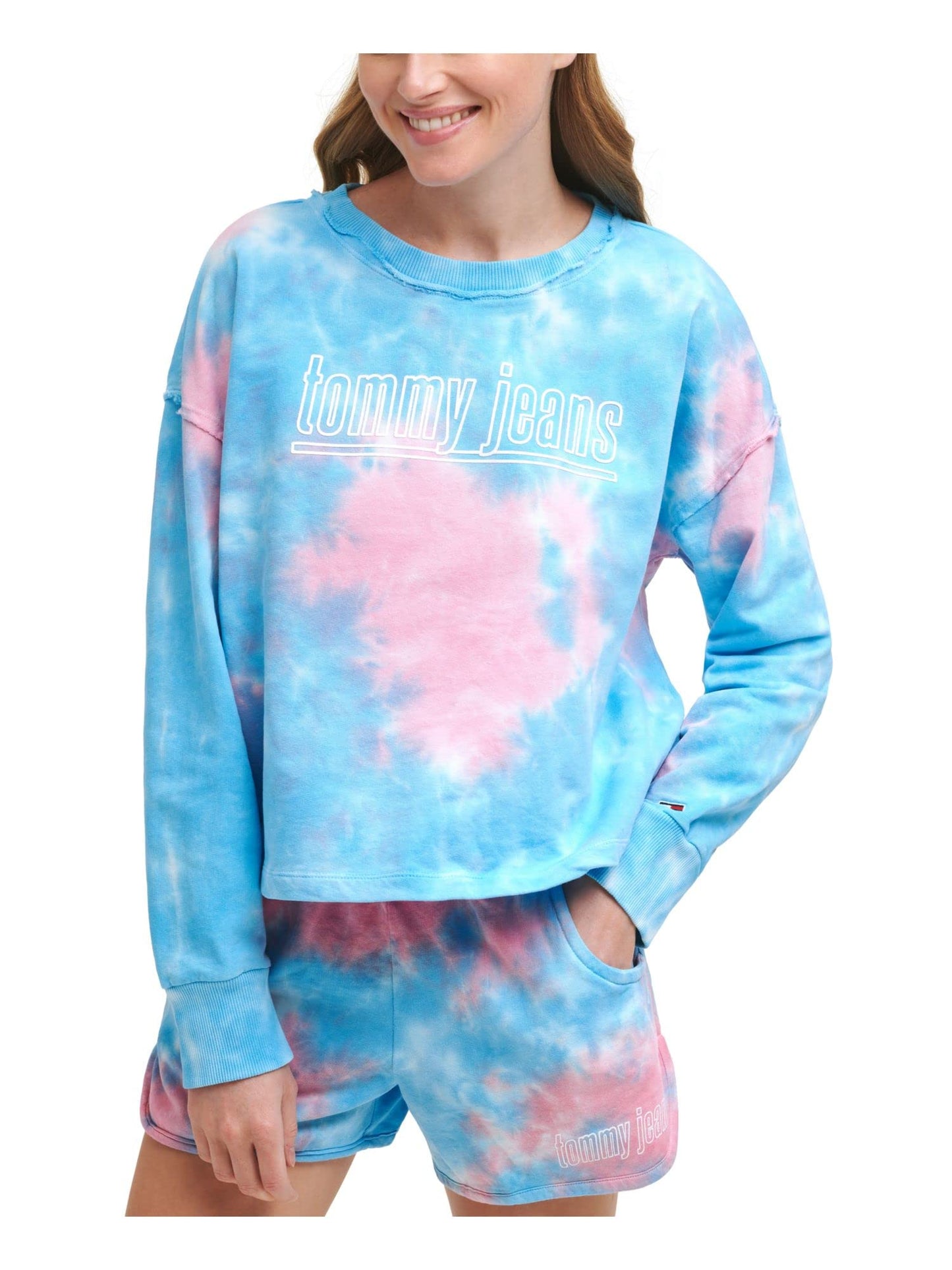 Tommy Womens Logo Tie Dye Sweatshirt Blue M
