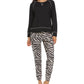 Flora by Flora Nikrooz Women's T-Shirt & Printed Velour Pajama Pants Set Black Size Medium