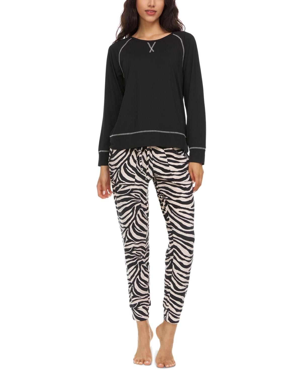 Flora by Flora Nikrooz Women's T-Shirt & Printed Velour Pajama Pants Set Black Size Medium
