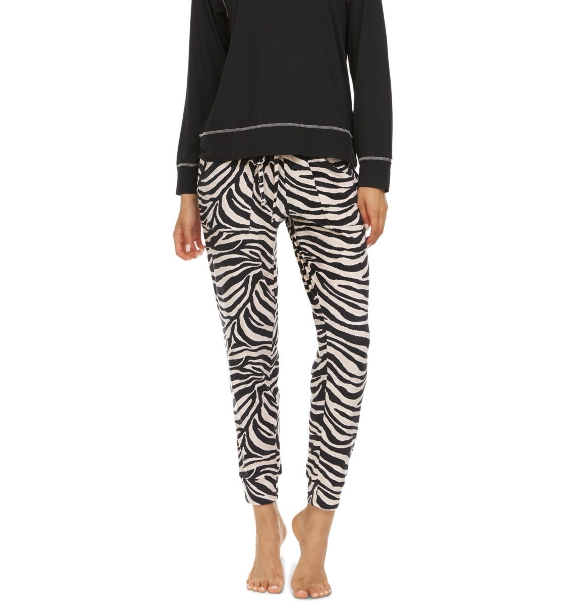 Flora by Flora Nikrooz Women's T-Shirt & Printed Velour Pajama Pants Set Black Size Medium