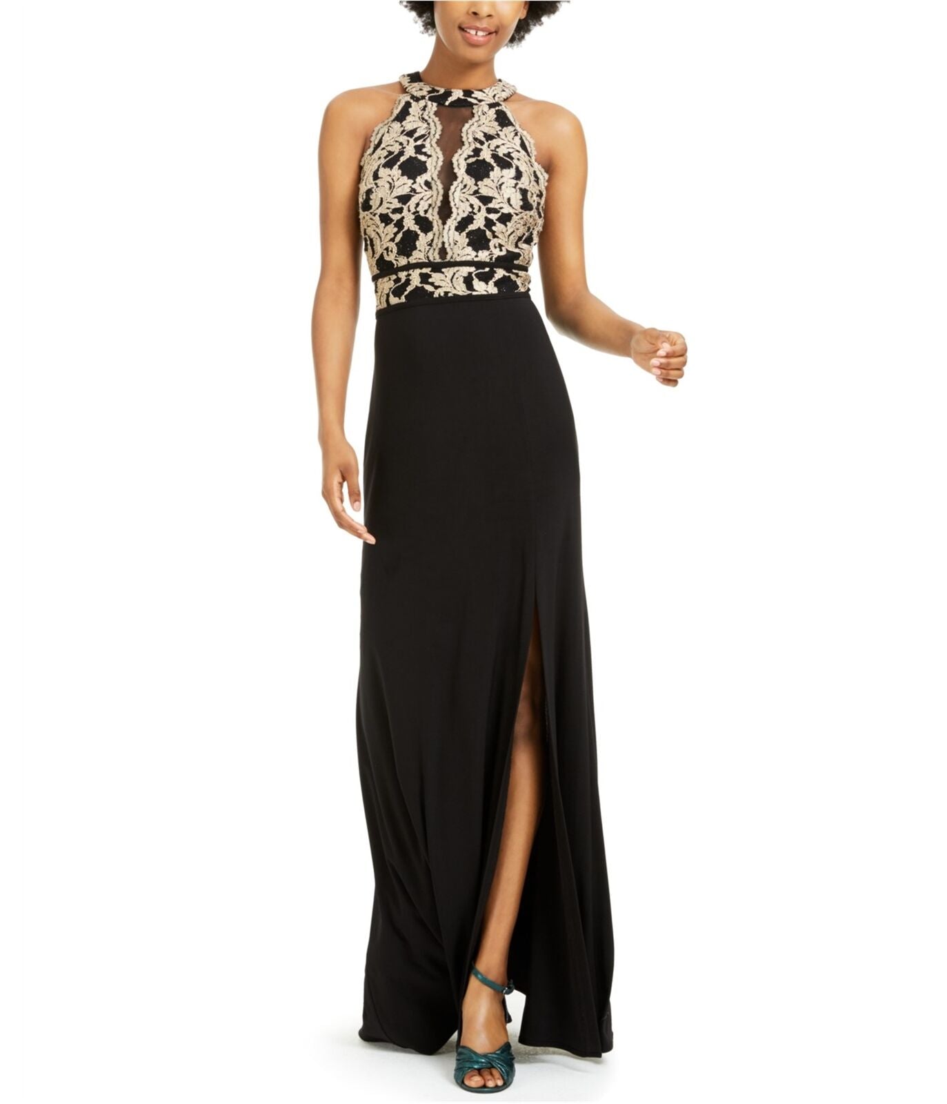 R&M Richards Junior's Lace Bodice Maxi Dress Black Size 45242