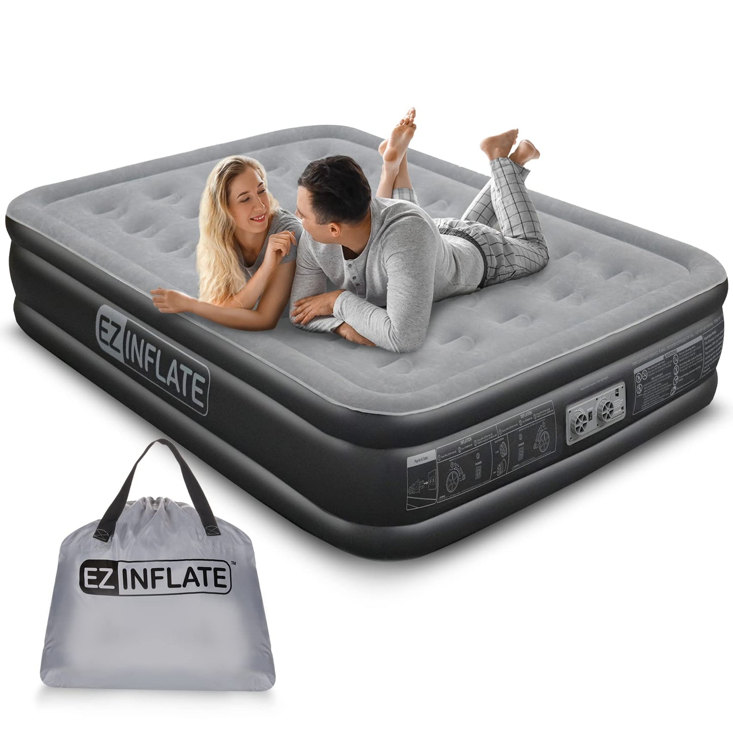 EZ इन्फ्लेट डबल हाई लग्ज़री एयर मैट्रेस, बिल्ट-इन पंप के साथ