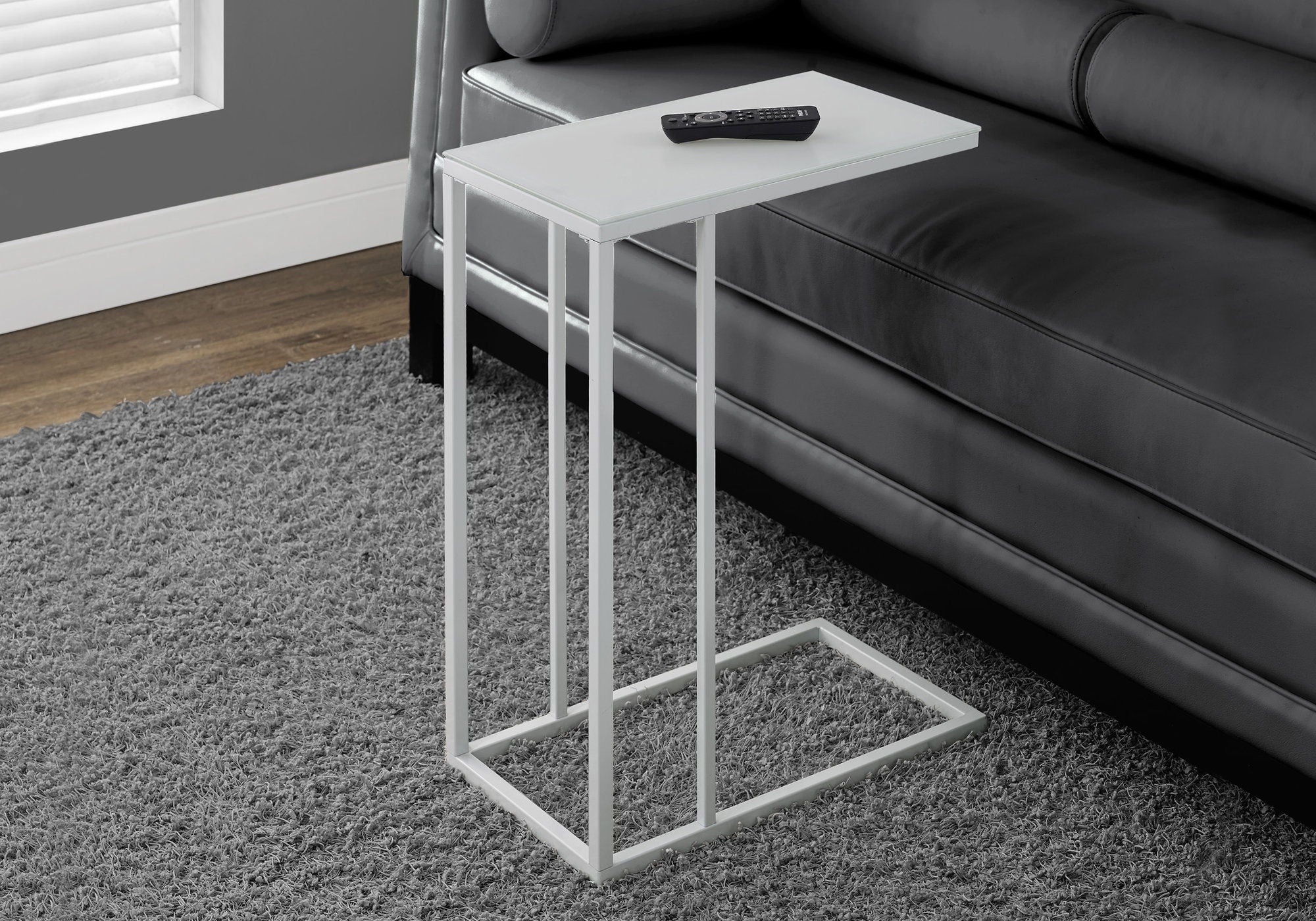 Accent Table, C-Shaped with Tempered Glass - Contemporary & Modern