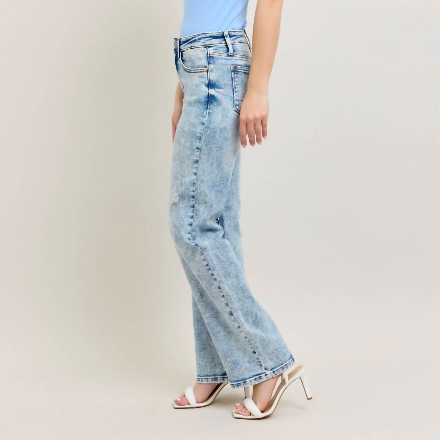 Judy Blue - High Waisted Mineral Wash Destroy 90's Straight Leg Jeans