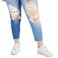 Tinseltown Trendy Women's Two Tone Destructed Mom Jeans Blue Size 18W