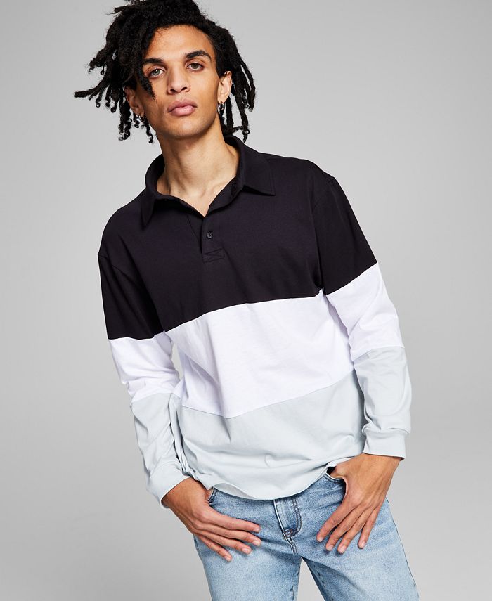 And Now This Men's Colorblocked Rugby Shirt Black Size XX-Large