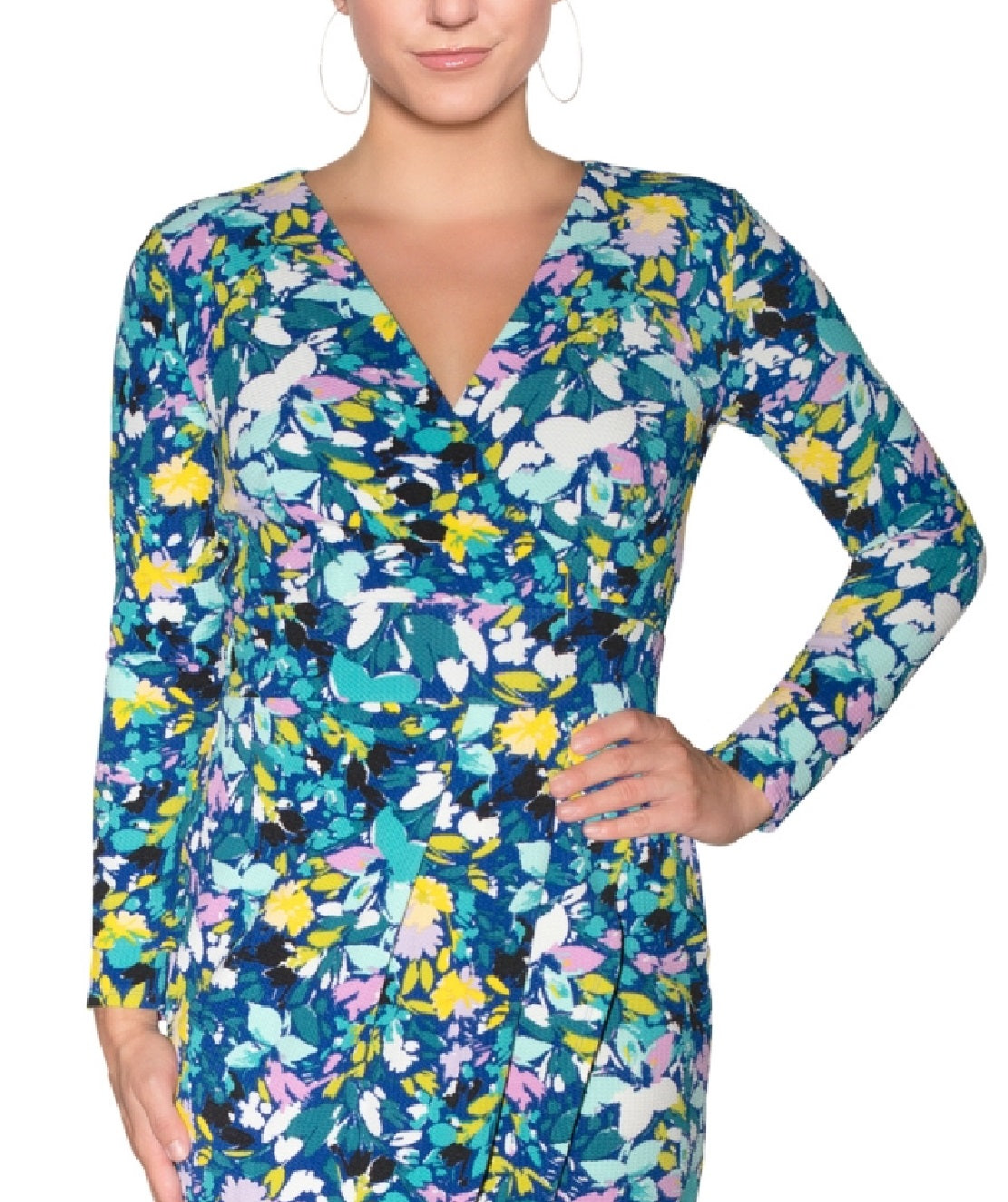 Rachel Roy Women's Cia Floral Print Faux Wrap Dress Blue Size Small