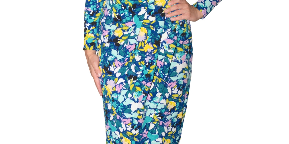 Rachel Roy Women's Cia Floral Print Faux Wrap Dress Blue Size Small