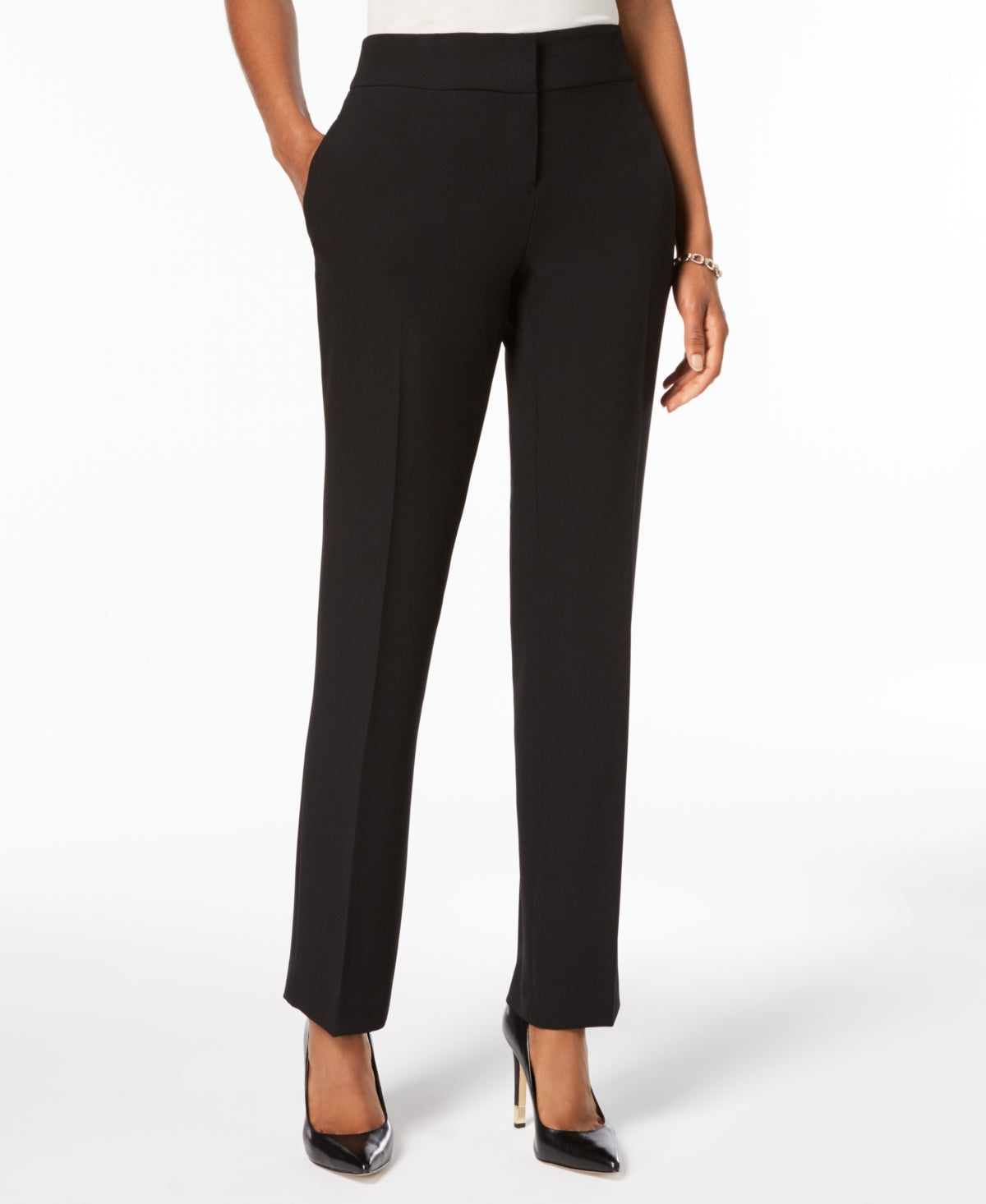 Kasper Women's Stretch-Crepe Straight Leg Pants Black Size 16