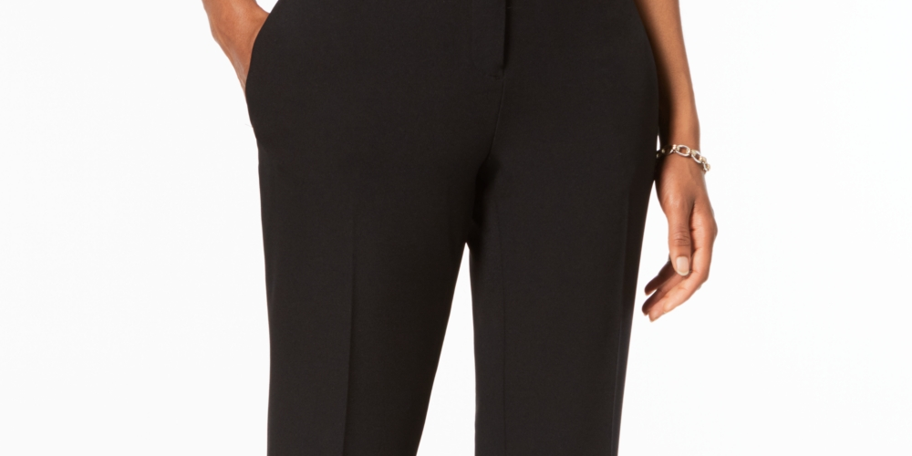 Kasper Women's Stretch-Crepe Straight Leg Pants Black Size 16