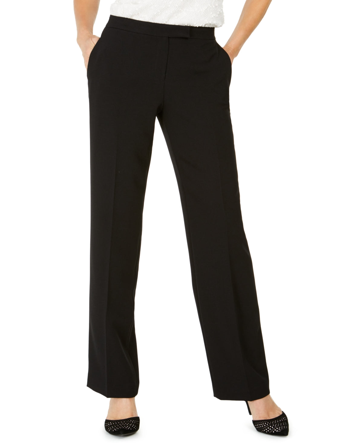 Kasper Women's Tab Waist Straight Fit Modern Dress Pants Black Size 16
