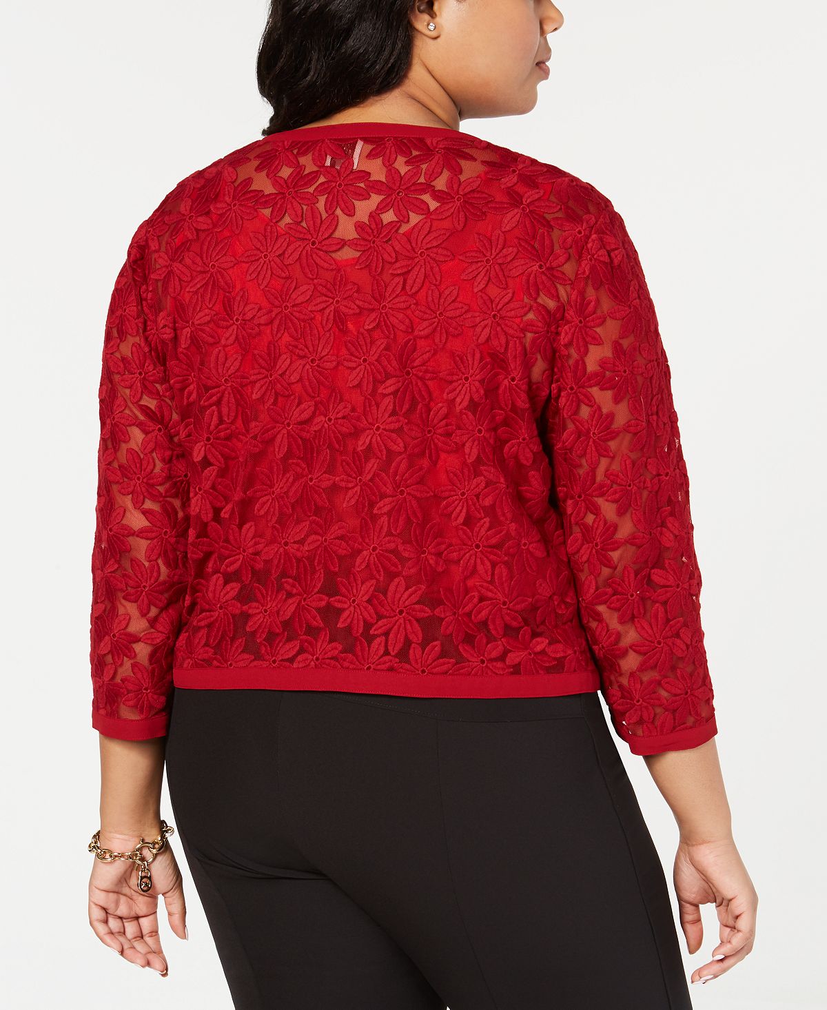 Anne Klein Women's Bonded Lace Cardigan Jacket Red Size 18W