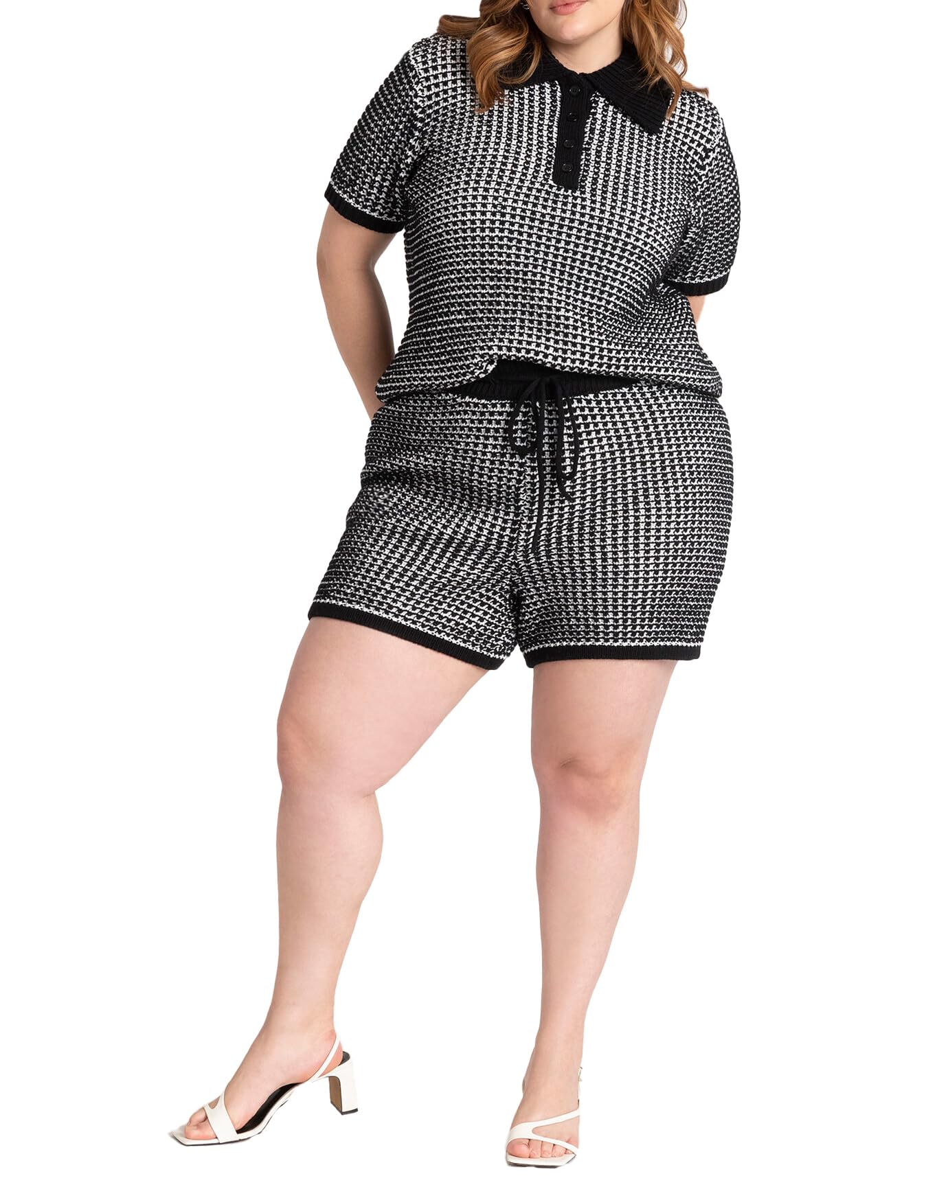 ELOQUII Women's Plus Size Knitted Short - 18/20, Cream and Black