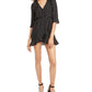 Q & A Womens Polka Dot Surplice Wrap Dress B/W L Black/White