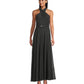 Lauren Ralph Lauren Womens Black and Cream Polka Dot Belted Georgette Halter Gown Size 14