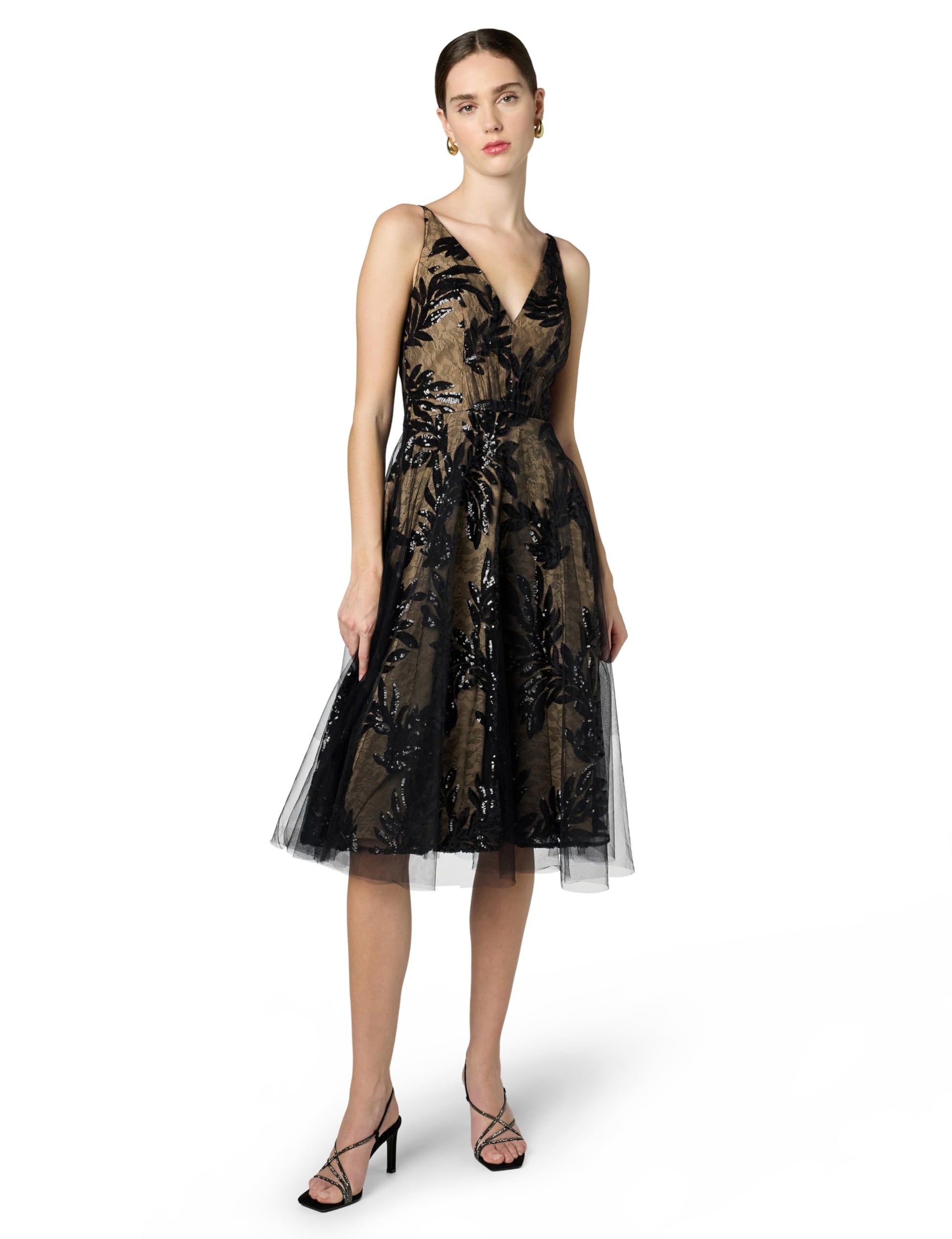 dress-the-population-womens-courtney-sleeveless-veiled-fit-flare-midi-dress-blacknude-s
