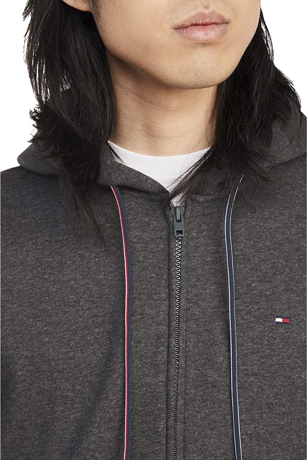 Tommy Hilfiger Men's Plains Drawstring Zip Up Hoodie Gray Size Size Large