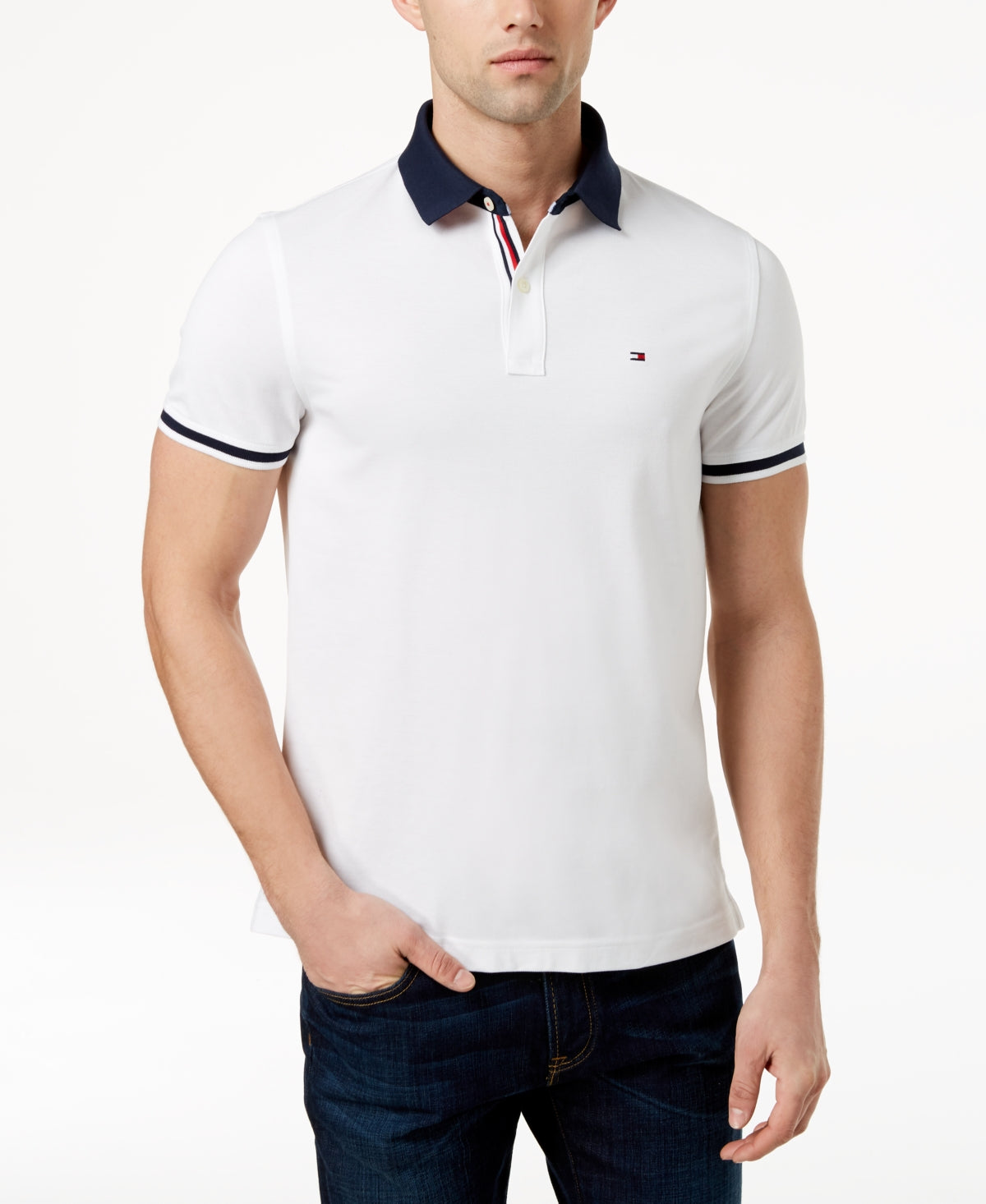 Tommy Hilfiger Men's Custom Fit Contrast Trim Sanders Polo White Size XXX-Large