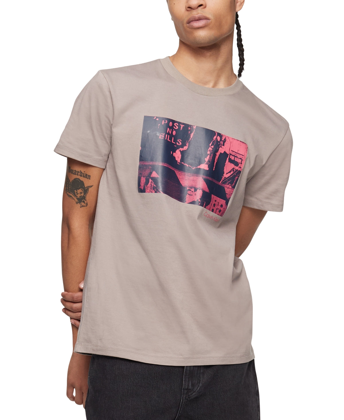 Calvin Klein Men's Relaxed Fit Logo Graphic Print T-Shirt Gray Size Small