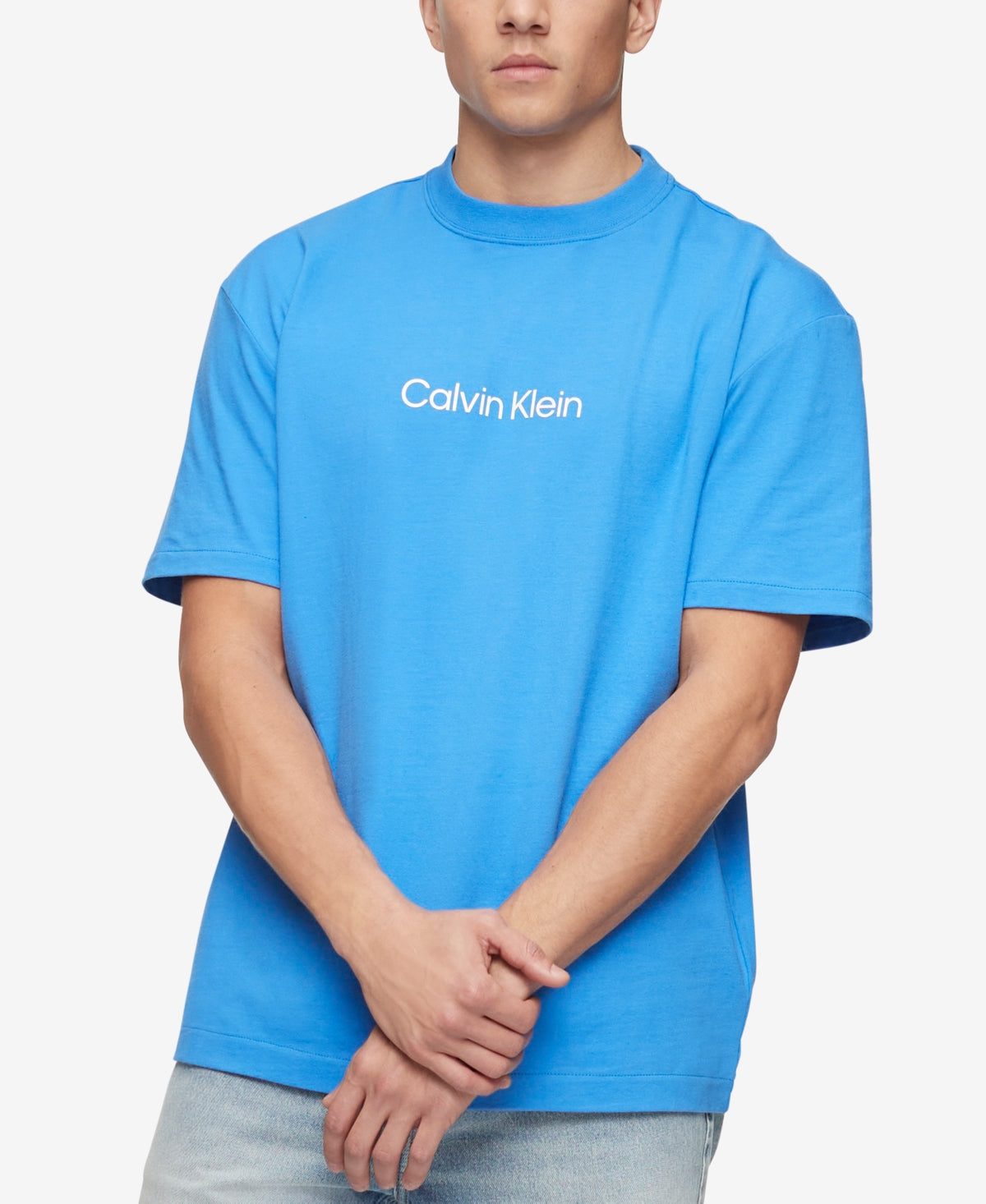 Calvin Klein Men's Relaxed Fit Standard Logo Crewneck T-Shirt Blue Size X-Large