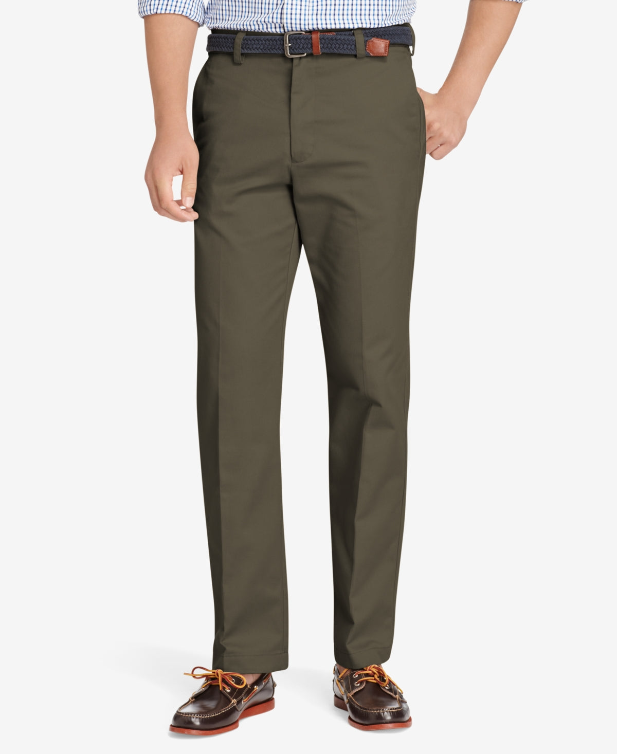Izod Men's American Straight-Fit Flat Front Chino Pants Green Size 34X32