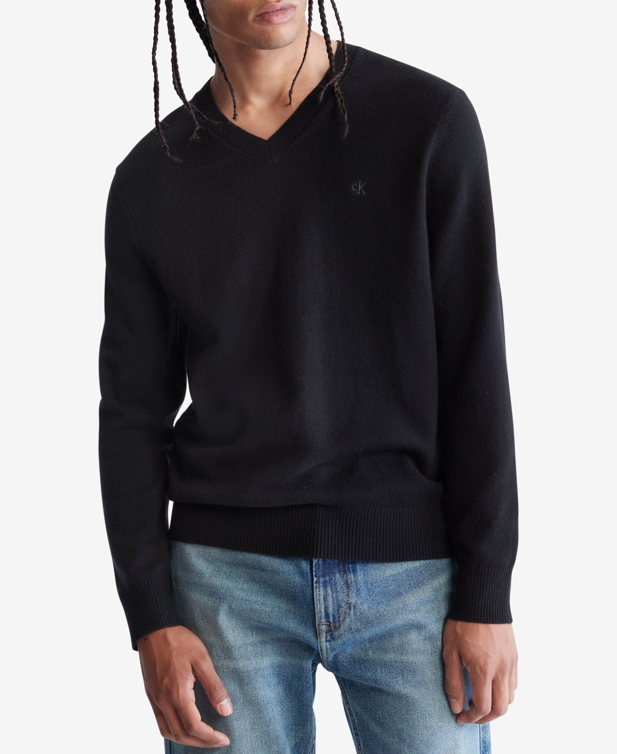 Calvin Klein Men's Regular Fit Merino Wool V Neck Sweater Black Size Small