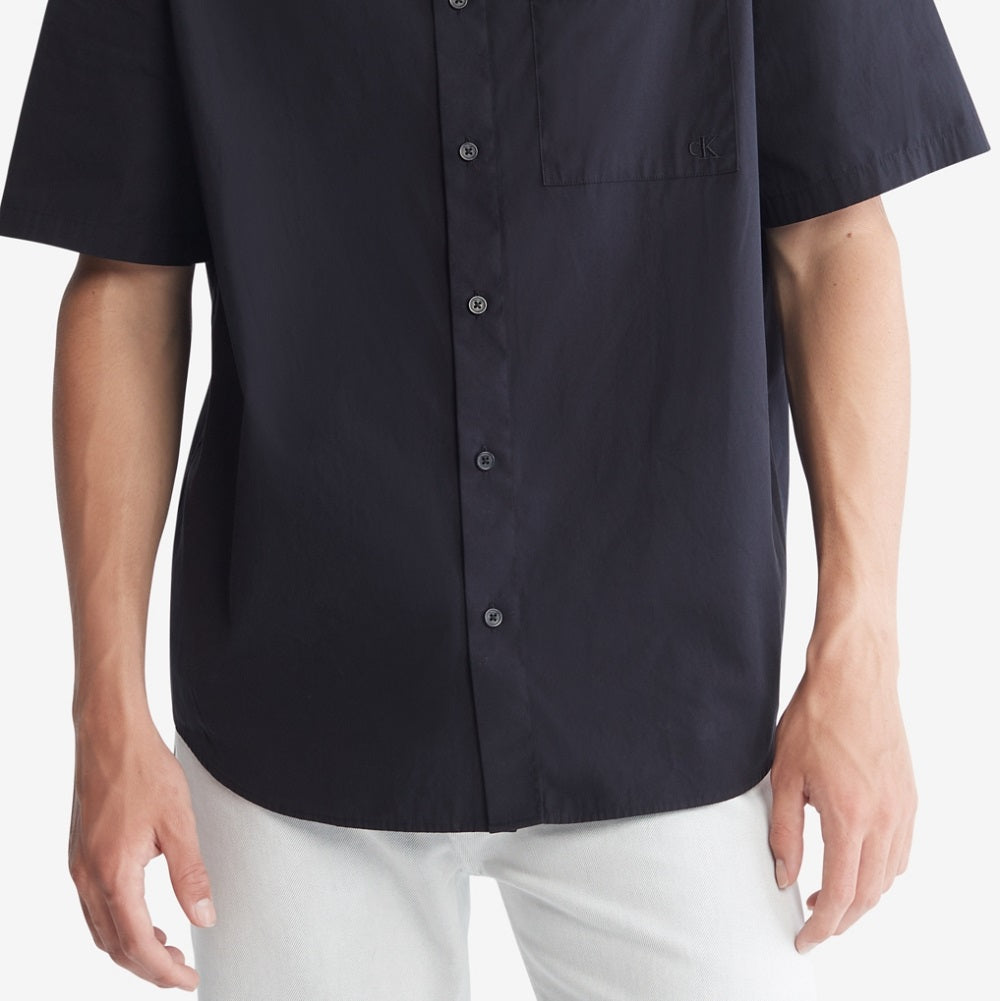 Calvin Klein Men's Short Sleeve Solid Pocket Button Down Easy Shirt Black Size Large
