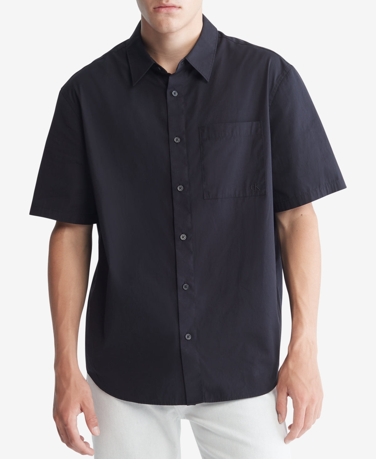 Calvin Klein Men's Short Sleeve Solid Pocket Button Down Easy Shirt Black Size Large