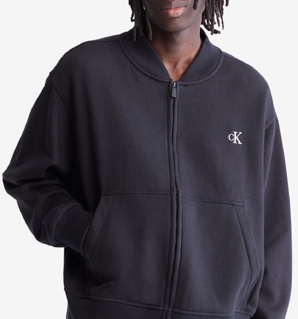 Calvin Klein Men's Relaxed Fit Archive Logo Fleece Bomber Jacket Black Size Large