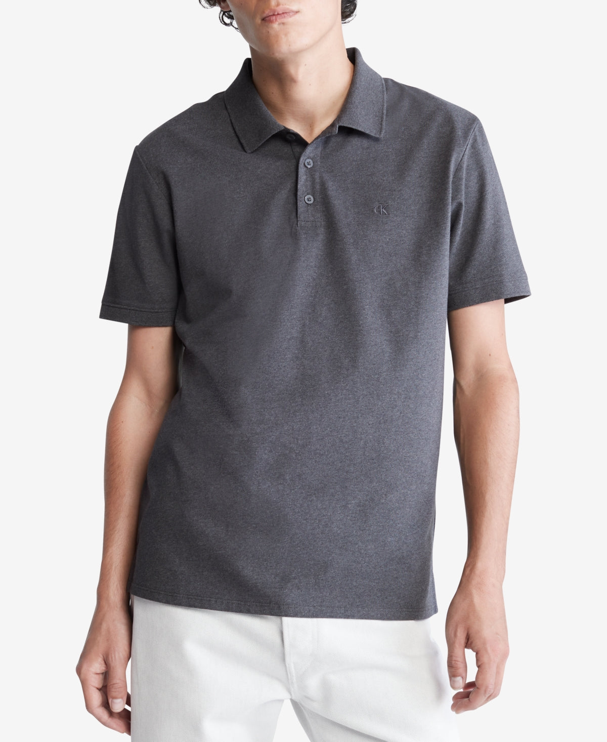 Calvin Klein Men's Regular Fit Smooth Cotton Monogram Logo Polo Shirt Gray Size Large