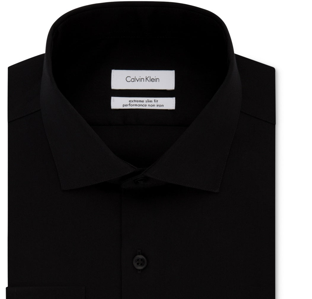 Calvin Klein Men's Extra Slim Fit Non-Iron Dress Shirt Black Size 16X34X35
