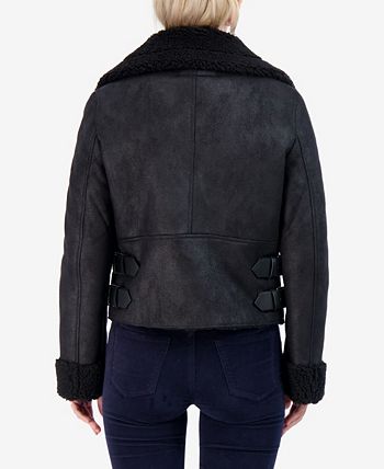 Sebby Junior's Faux Shearling Moto Coat Black Size Small
