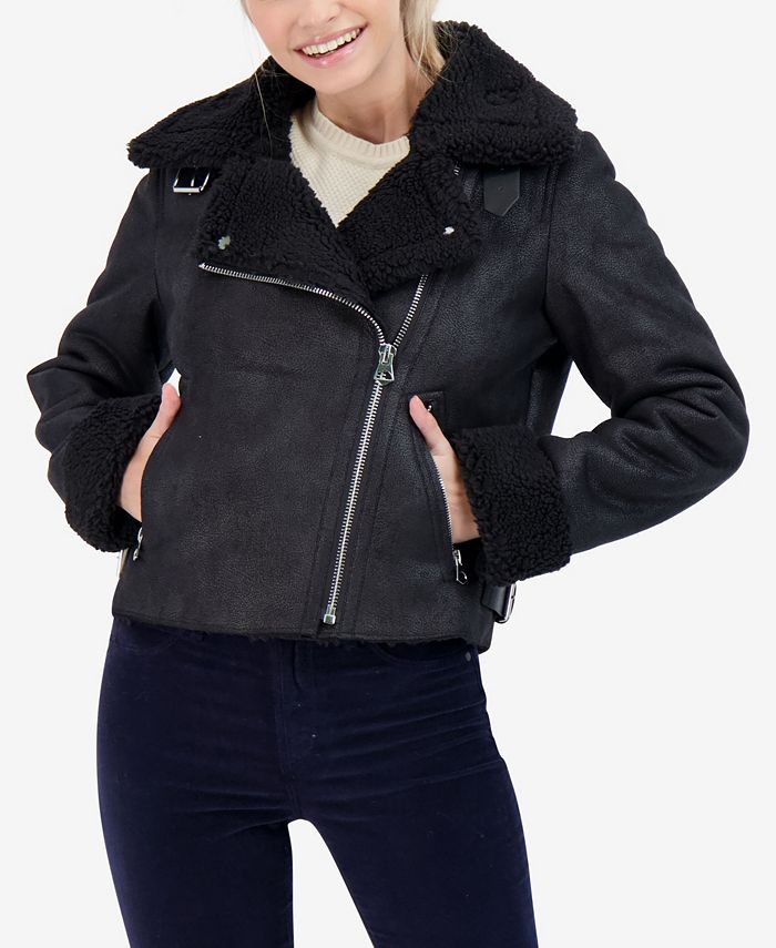 Sebby Junior's Faux Shearling Moto Coat Black Size Large