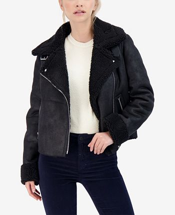 Sebby Junior's Faux Shearling Moto Coat Black Size Large