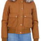 Sebby Junior's Faux Trim Hooded Bomber Jacket Brown Size Small