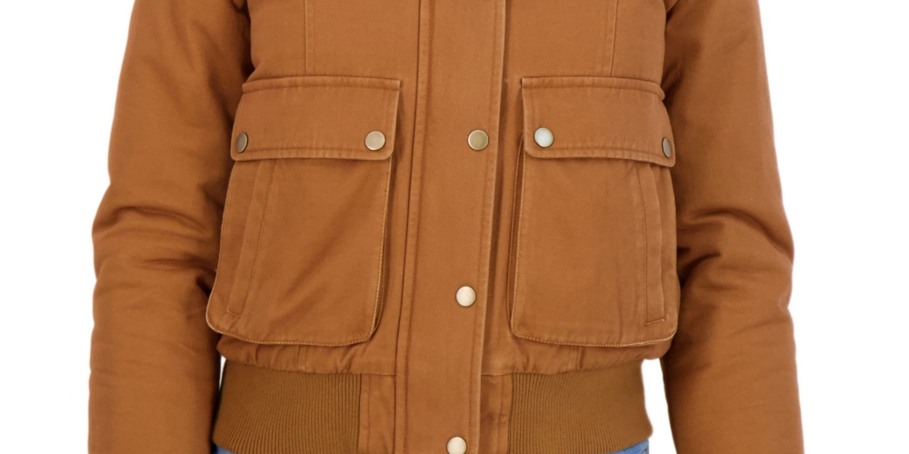 Sebby Junior's Faux Trim Hooded Bomber Jacket Brown Size Small