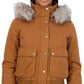 Sebby Junior's Faux Fur Trim Hooded Bomber Jacket Brown Size Medium