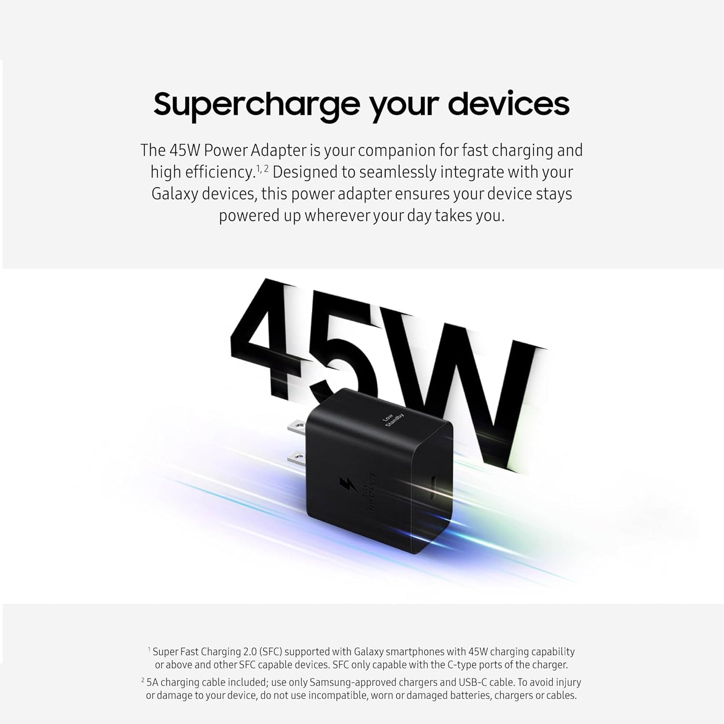 Samsung 45W Wall Charger Power Adapter with Cable Included, Super Fast Charging - White