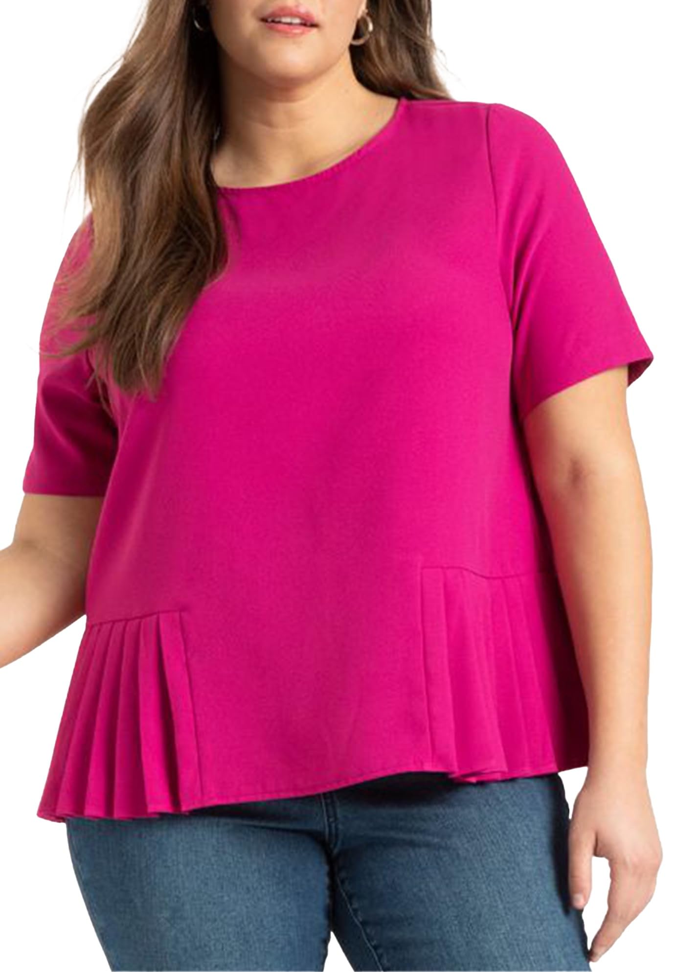 ELOQUII Women's Plus Size Pleated Hem Top - 14, Festival Fuchsia