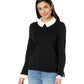 CeCe Womens Ribbed Trim Cuff Sleeves Pullover Sweater B/W L Rich Black
