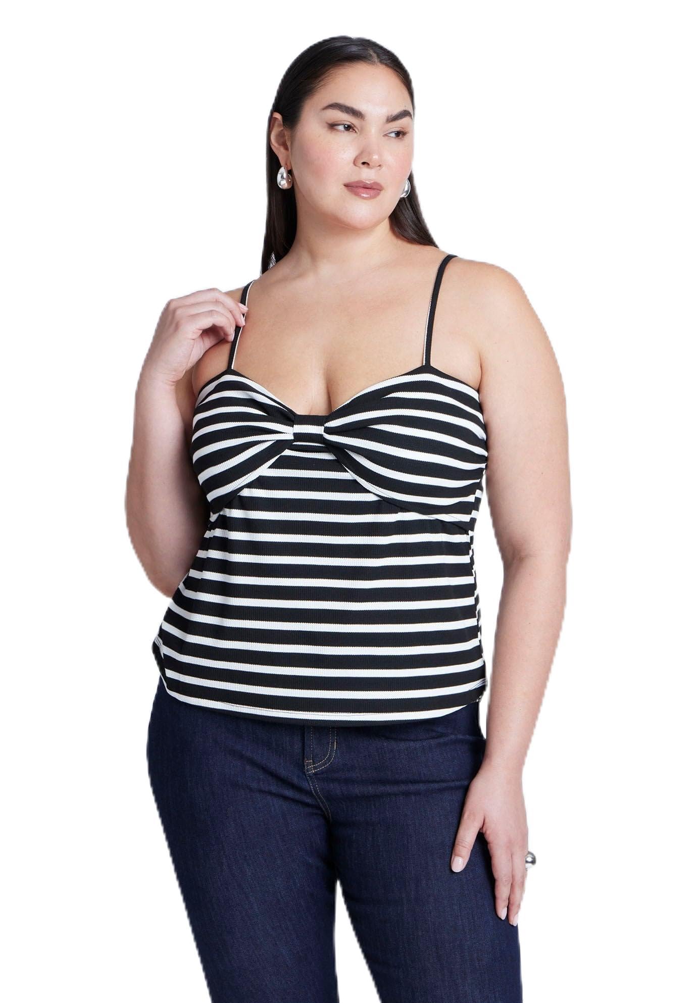 ELOQUII Women's Plus Size Striped Sweetheart Tank - 18/20, Black White Stripe