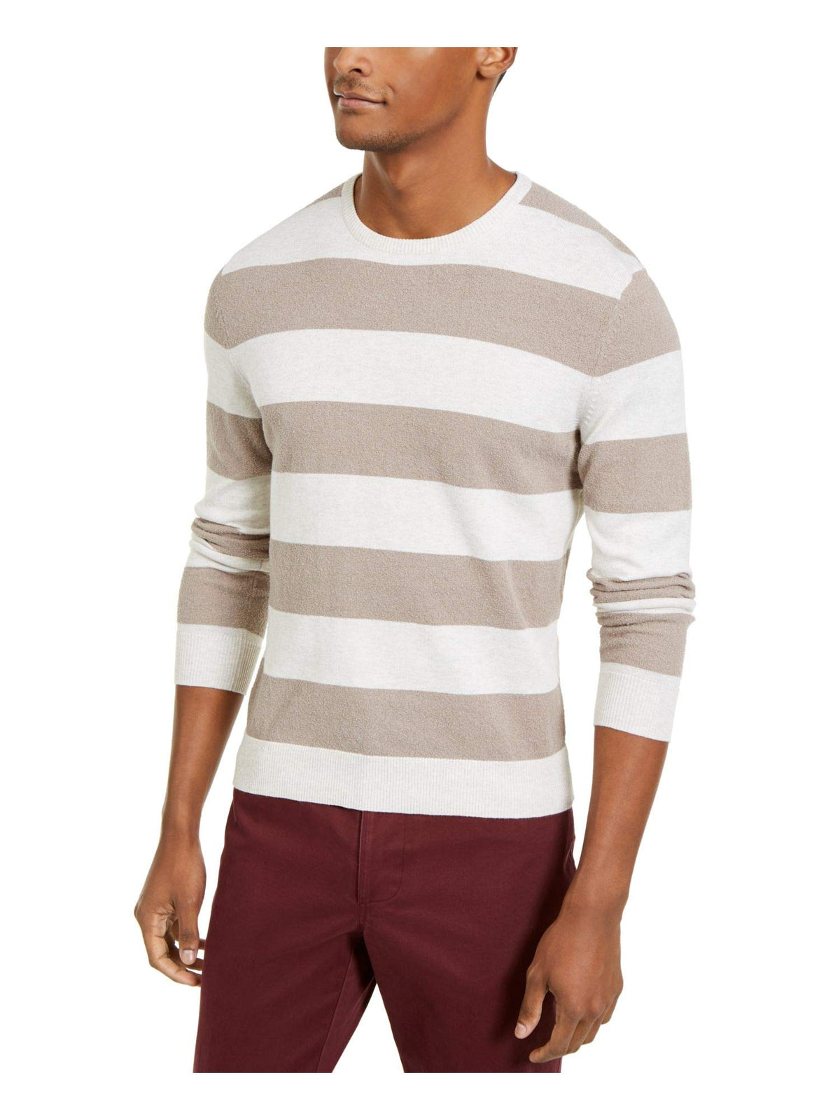 Tasso Elba Men's Rugby Boucle Sweater, Created for Macy's Bone Heather Brown X-Large