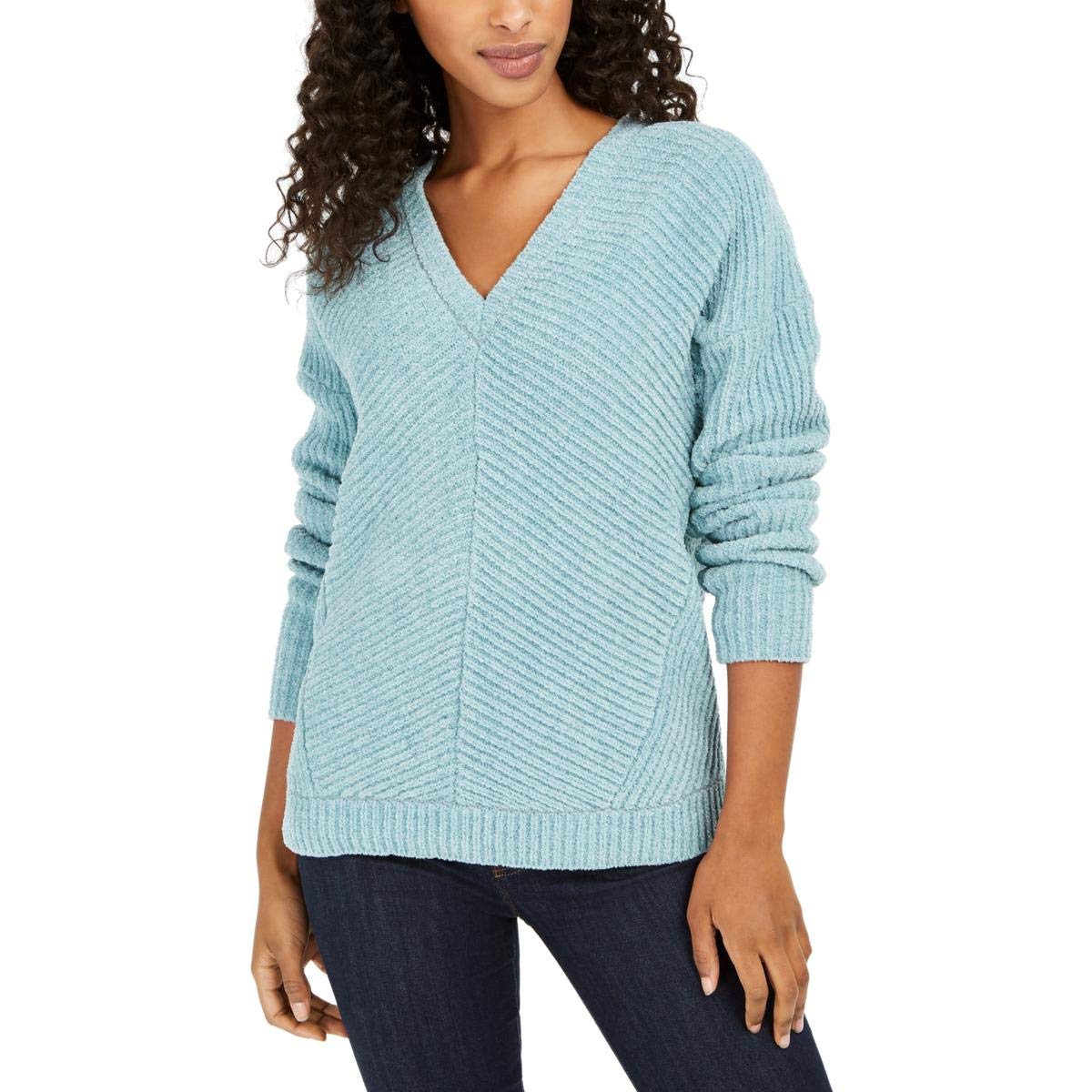 Lucky Brand Chenille V-Neck Chunky-Knit Sweater Teal XS