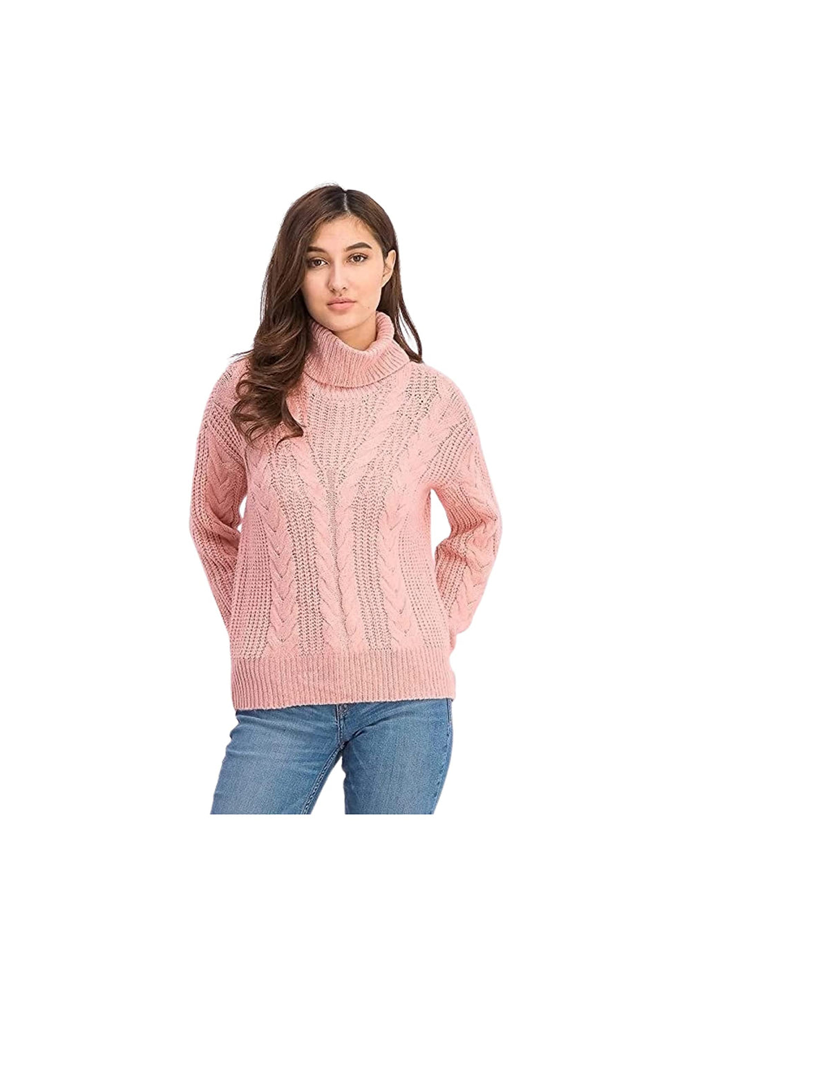 CRAVE FAME Juniors' Turtleneck Cable Knit Sweater Pink Size Large