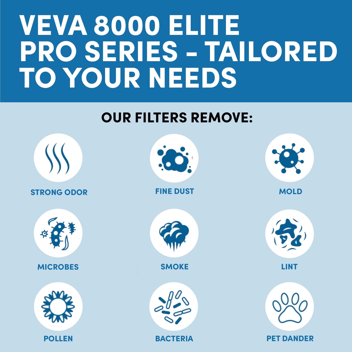 घर के लिए VEVA 8000 ब्लैक एयर प्यूरीफायर