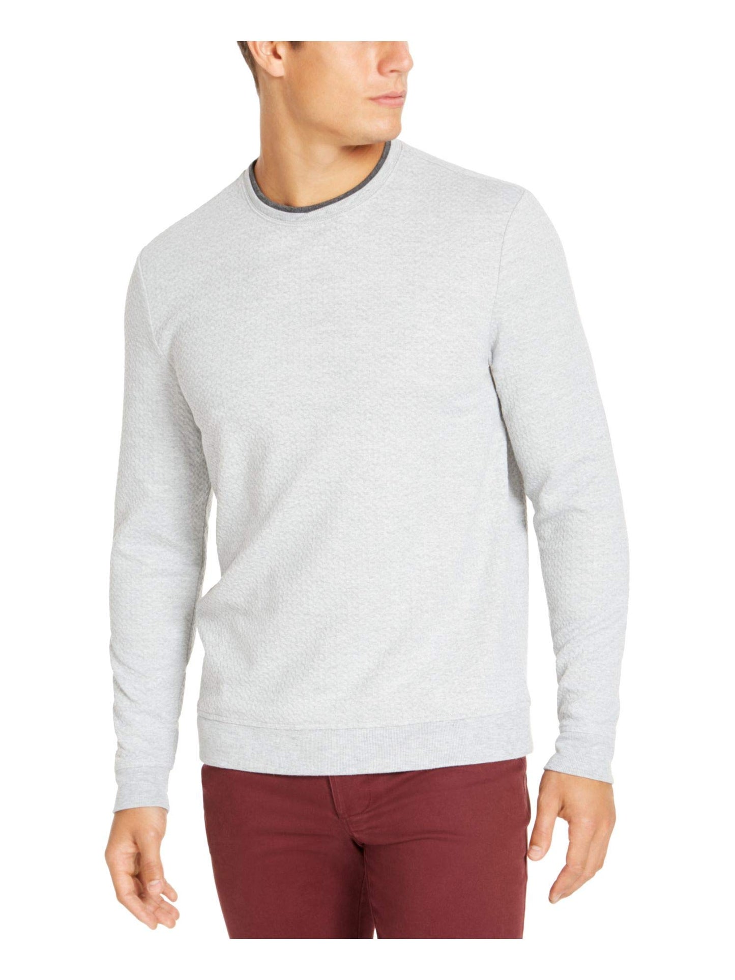 Tasso Elba Mens Sweater Sterling Crossover Crewneck Gray 2XL